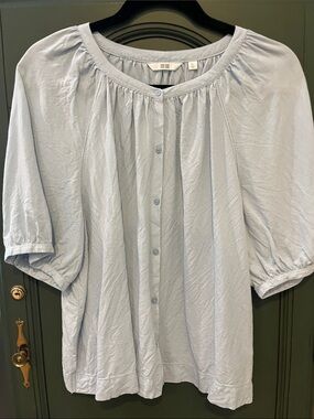 Uniqlo Pale Blue Button-Front Peasant Top